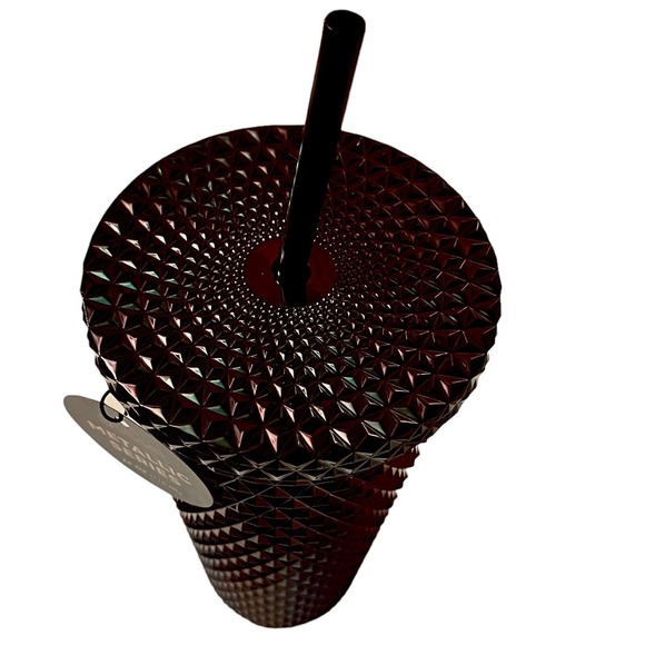 Vessel Tumbler Cold Cup Black Studded Metallic Iridescent Venti 24oz Lid Straw - Picture 5 of 9